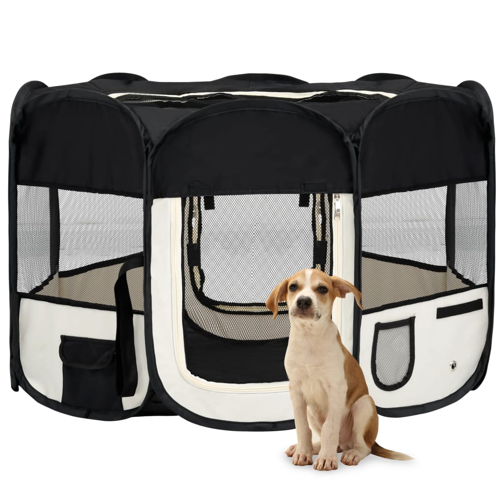 VidaXL Dog Ren Foldable with carrier bag 110x110x58 cm Black