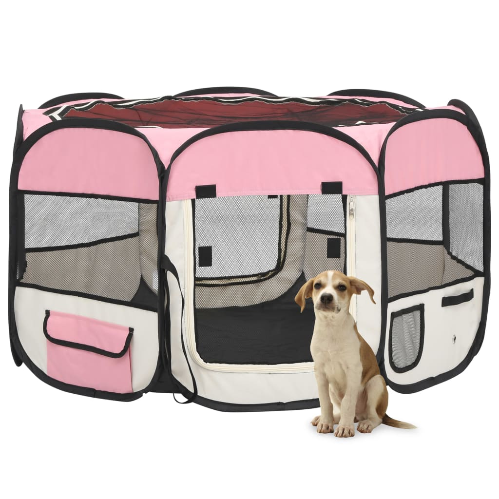 VidaXL Dog Ren Foldable with carrier bag 110x110x58 cm pink