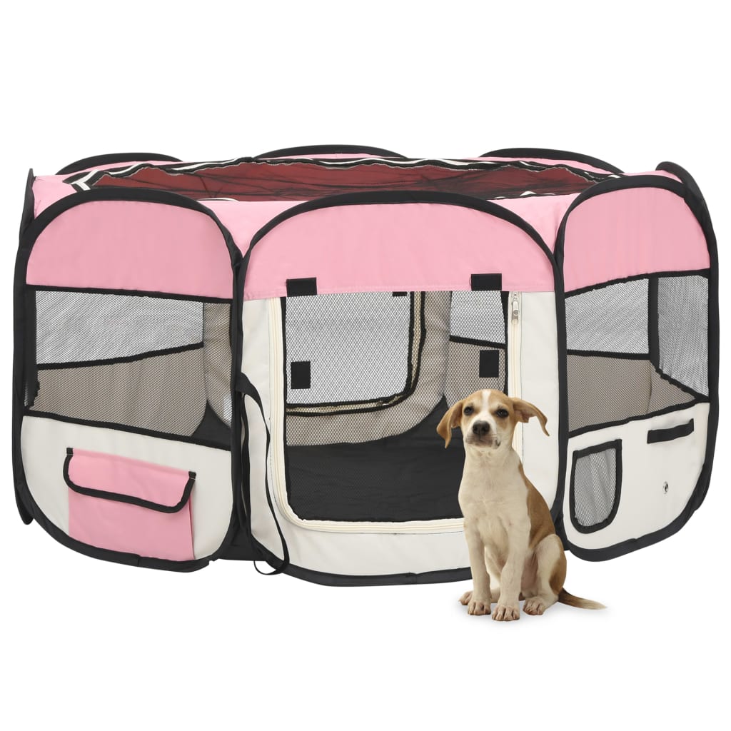 Vidaxl Dog Ren pliable avec sac de transport 125x125x61 cm rose