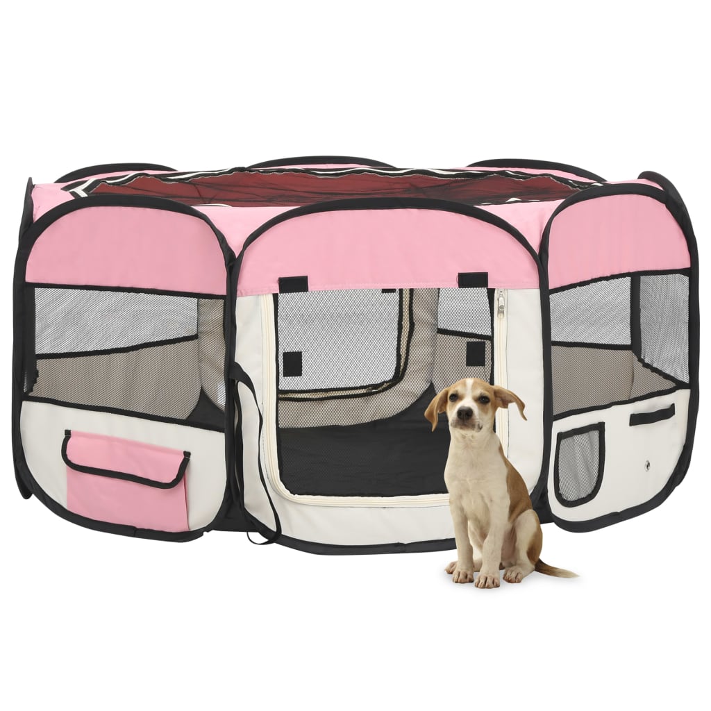 Vidaxl Dog Ren pieghevole con borsa portante 145x145x61 cm rosa