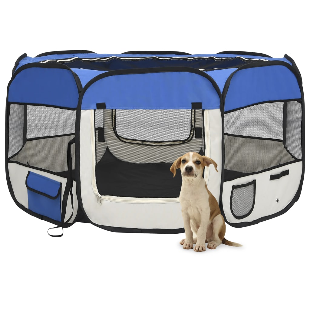 Vidaxl Dog Ren pieghevole con borsa portante 125x125x61 cm blu