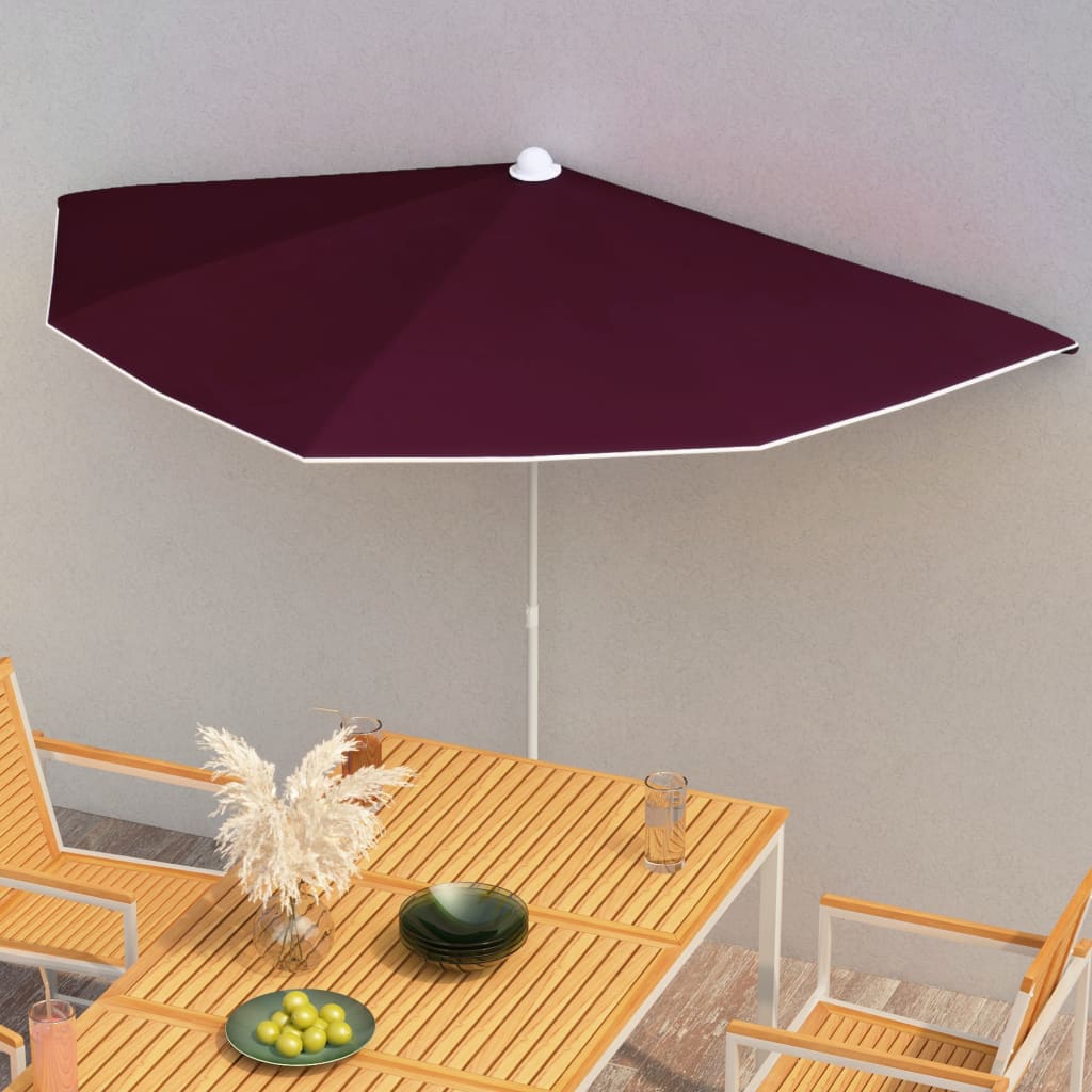 Vidaxl Parasol halb mit Pol 180 x 90 cm Bordeaux Rot