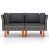 Vidaxl hoekbanken 2 st poly rattan en massief eucalyptushout