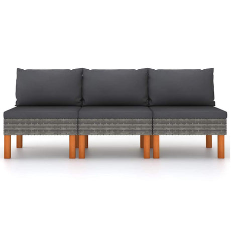 Vidaxl middenbanken 3 st poly rattan en massief eucalyptushout