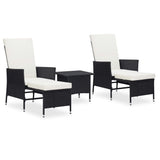 Vidaxl 3-delige loungeset met kussens poly rattan zwart
