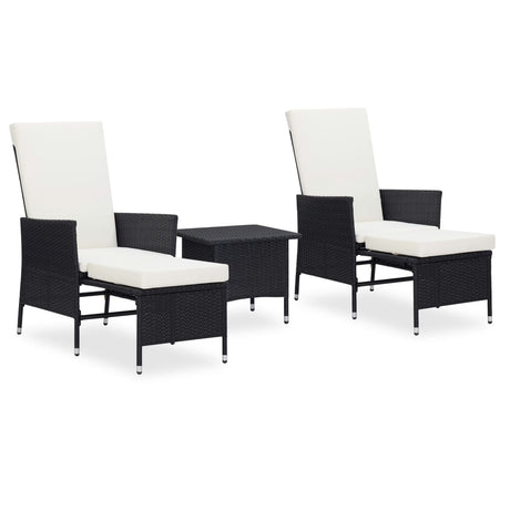 Vidaxl 3-delige loungeset met kussens poly rattan zwart