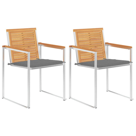 Vidaxl tuinstoelen 2 st met kussens massief teakhout en staal