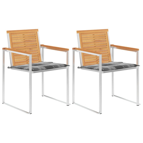Vidaxl tuinstoelen 2 st met kussens massief teakhout en staal