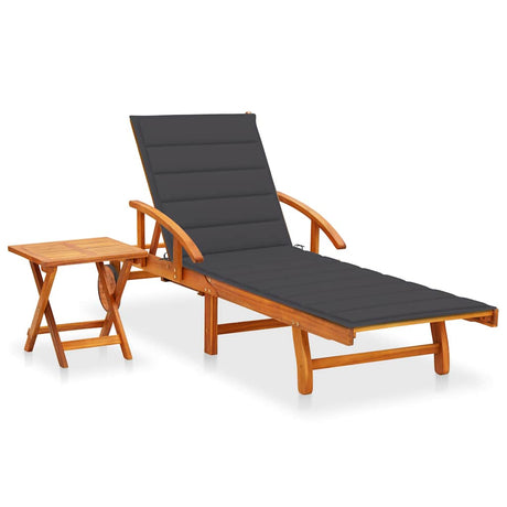Vidaxl ligbed met tafeltje en kussen massief acaciahout