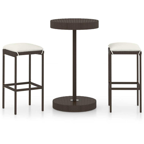 Vidaxl 3-delige tuinbarset met kussens poly rattan bruin