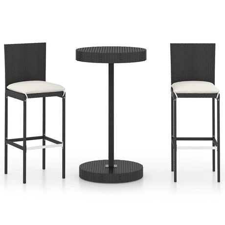 Vidaxl 3-delige tuinbarset met kussens poly rattan zwart