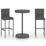 Vidaxl 3-delige tuinbarset met kussens poly rattan grijs
