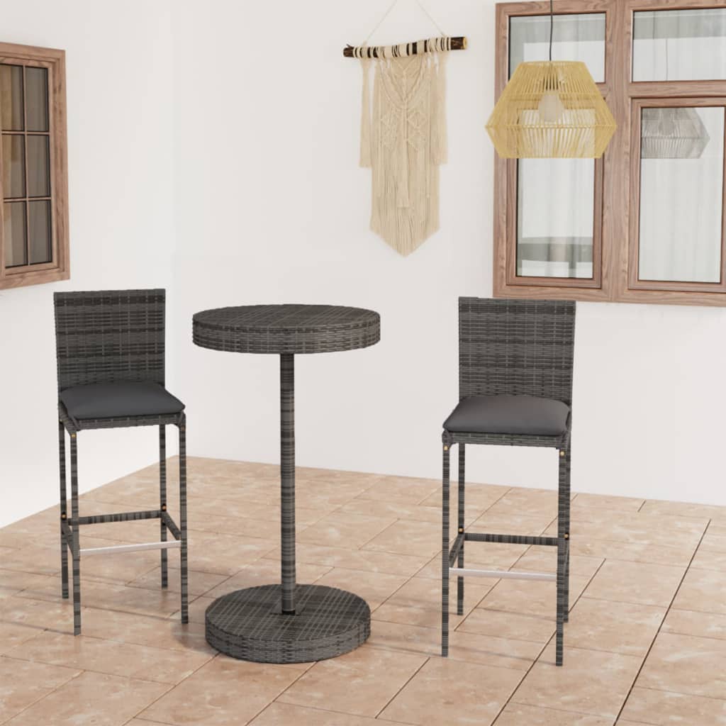 Vidaxl 3-delige tuinbarset met kussens poly rattan grijs