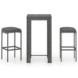 Vidaxl 3-delige tuinbarset met kussens poly rattan grijs