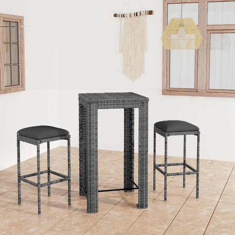Vidaxl 3-delige tuinbarset met kussens poly rattan grijs
