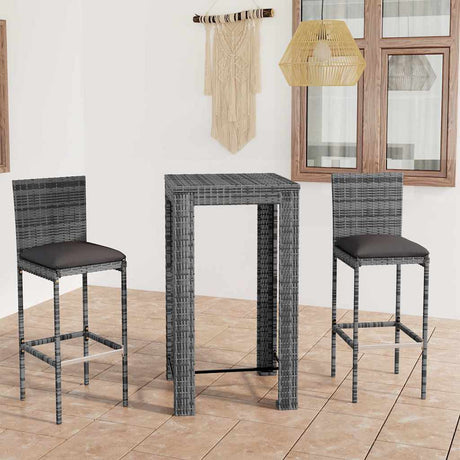 Vidaxl 3-delige tuinbarset met kussens poly rattan grijs