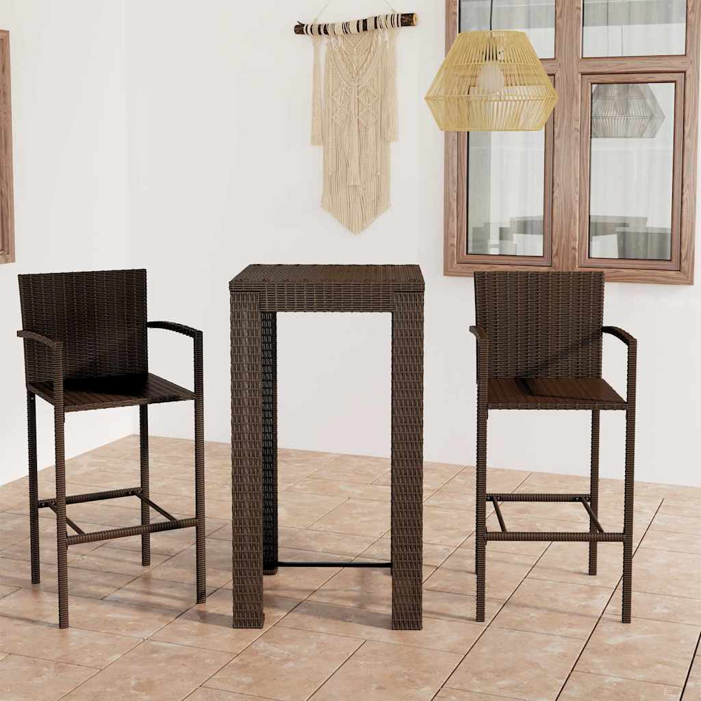 Vidaxl 3-delige tuinbarset met armleuningen poly rattan bruin