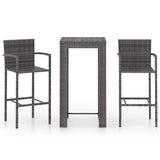 Vidaxl 3-delige tuinbarset met armleuningen poly rattan grijs