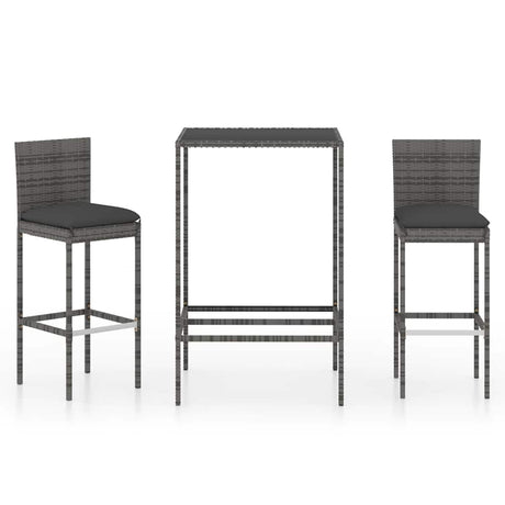 Vidaxl 3-delige tuinbarset met kussens poly rattan grijs