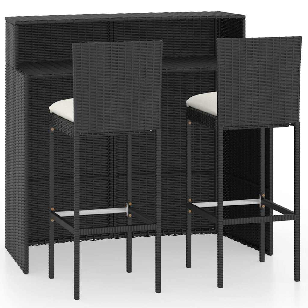 Vidaxl 3-delige tuinbarset met kussens zwart