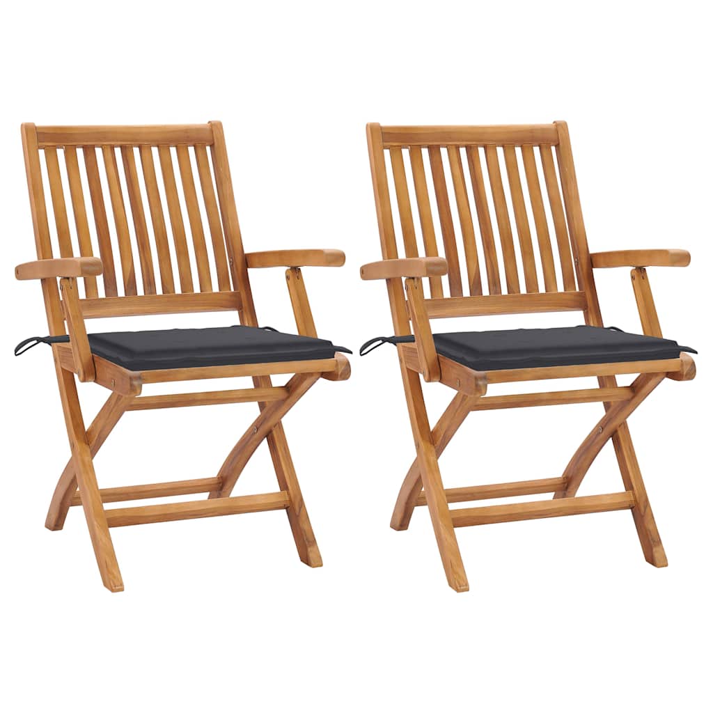 Vidaxl tuinstoelen 2 st met antracietkleurige kussens massief teakhout