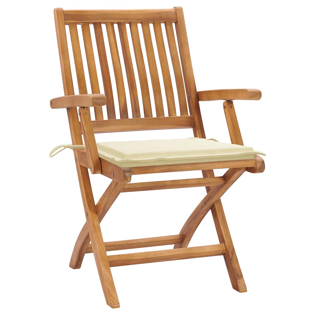 Vidaxl tuinstoelen 2 st met crèmekleurige kussens massief teakhout