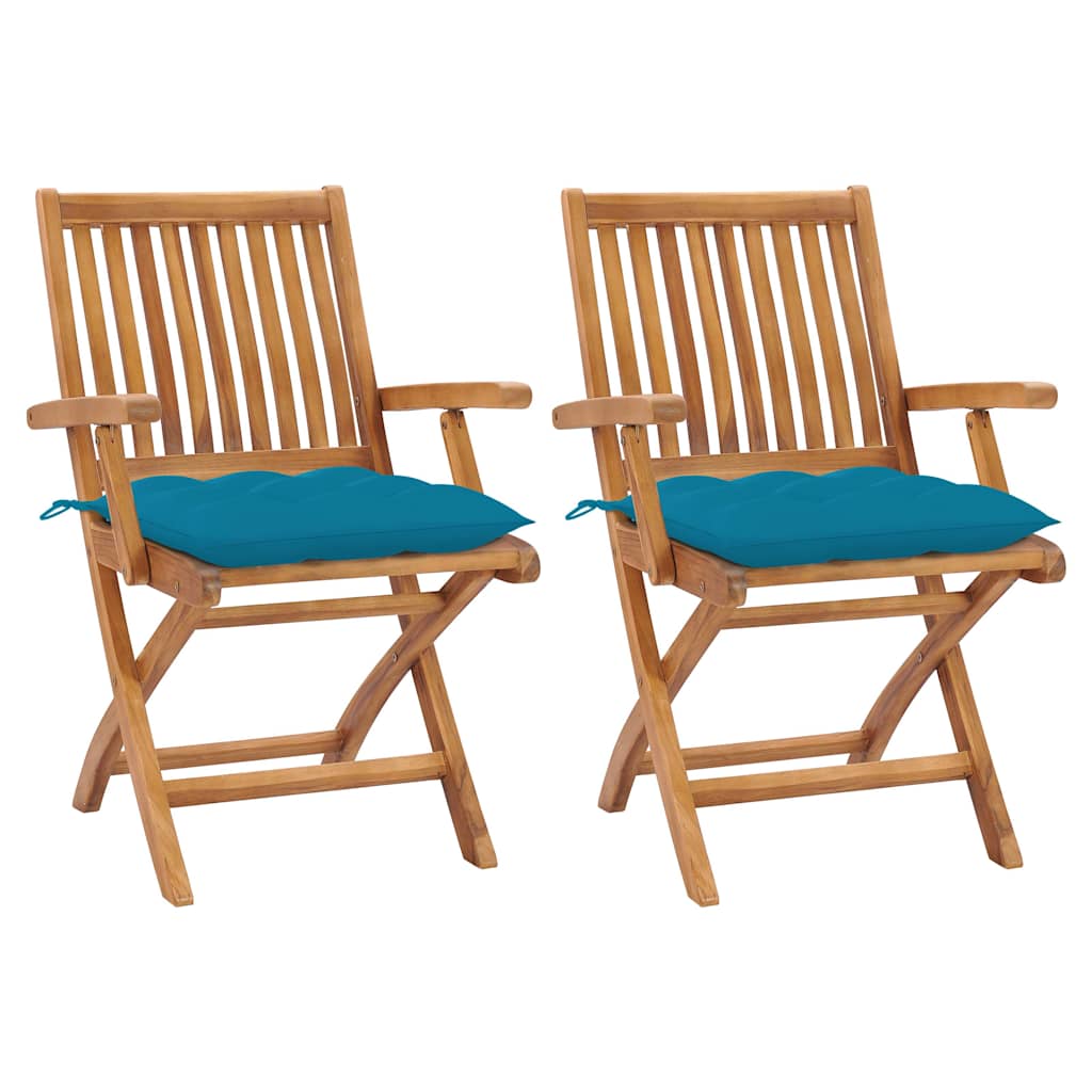 Vidaxl tuinstoelen 2 st met lichtblauwe kussens massief teakhout