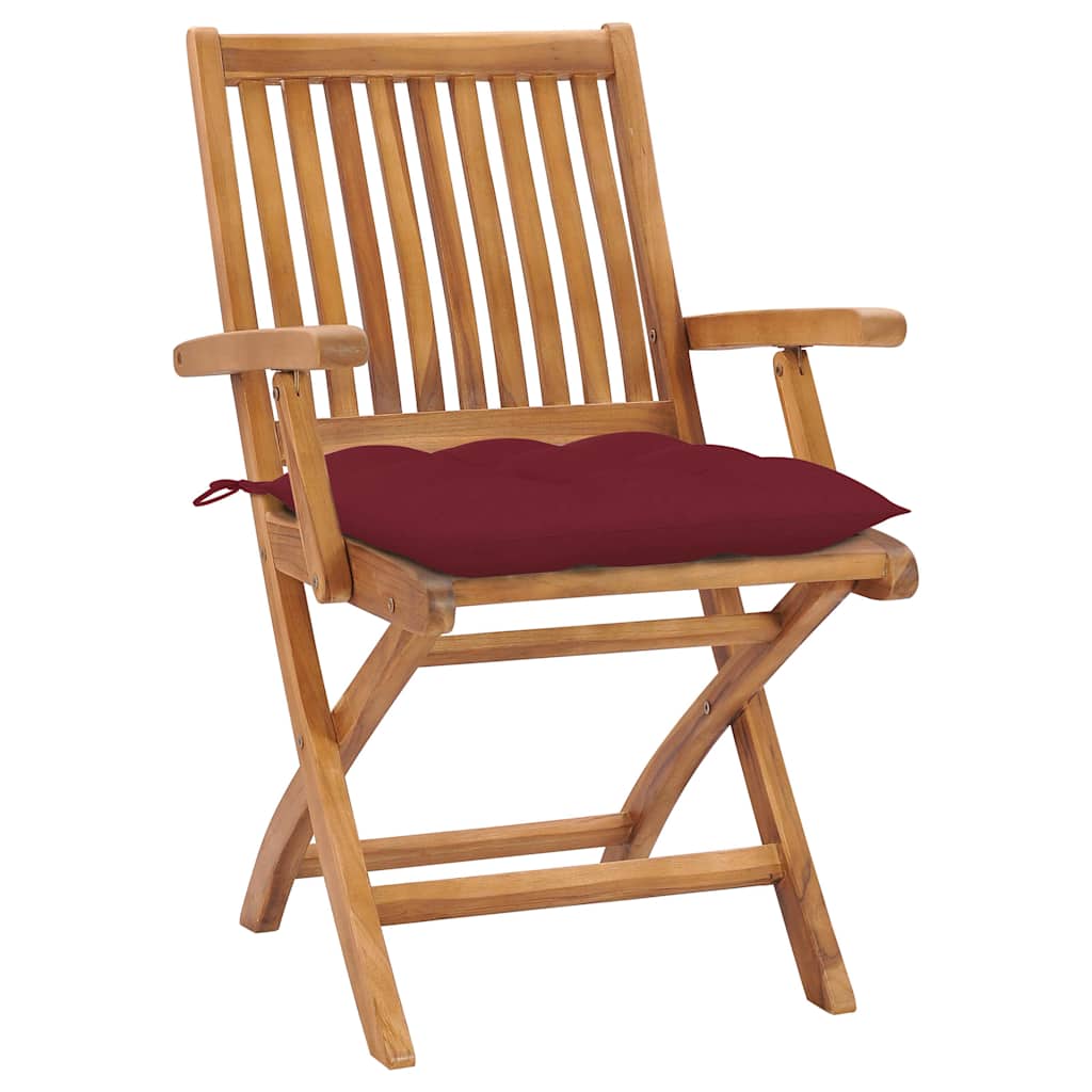 Vidaxl tuinstoelen 2 st met wijnrode kussens massief teakhout