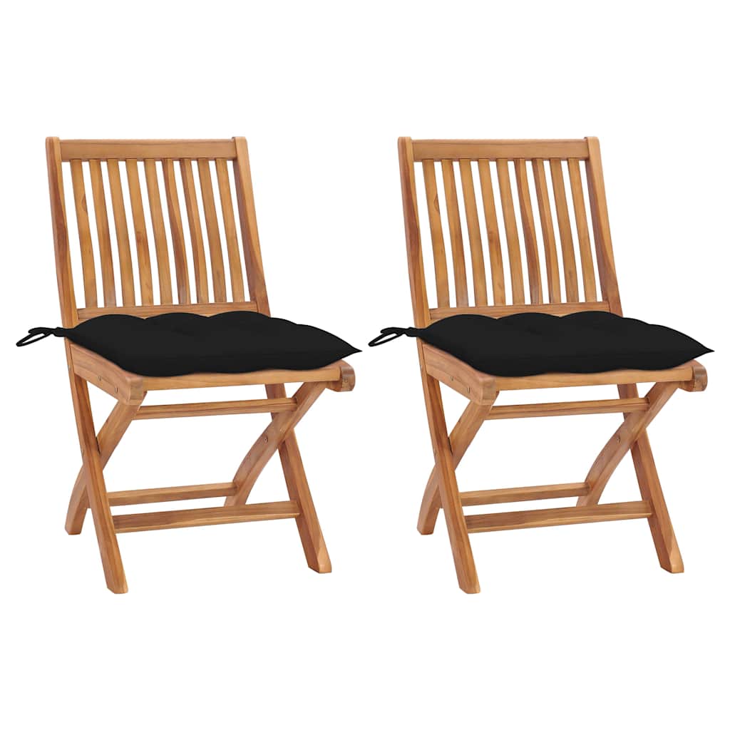 Vidaxl tuinstoelen 2 st met zwarte kussens massief teakhout