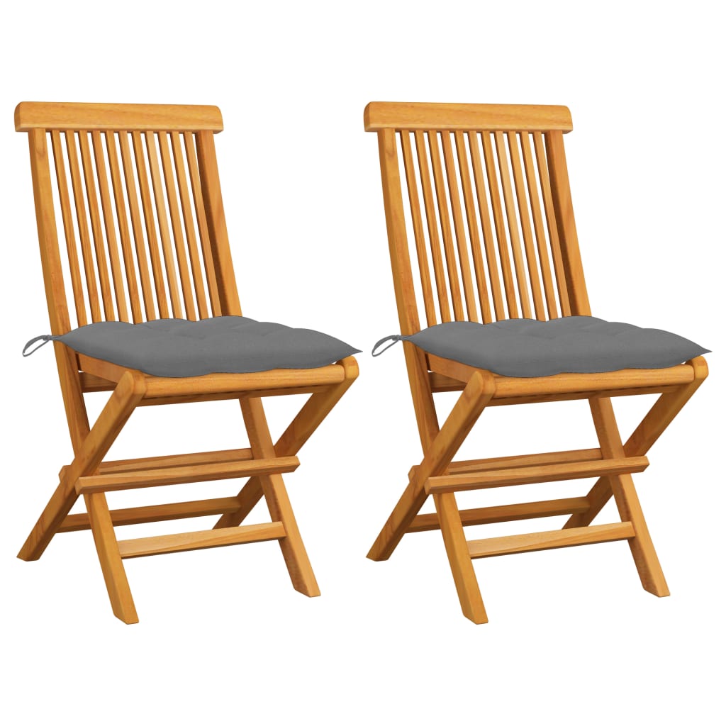 Vidaxl tuinstoelen 2 st met grijze kussens massief teakhout