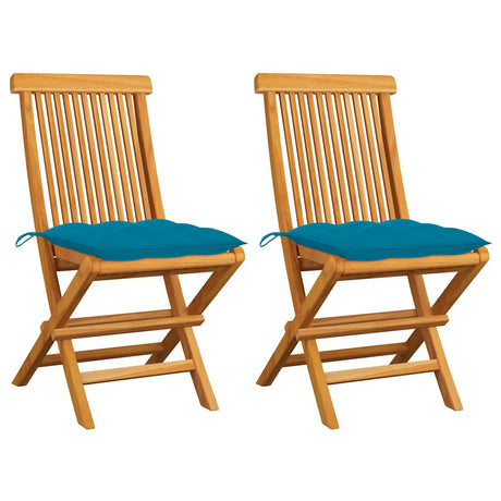 Vidaxl tuinstoelen 2 st met lichtblauwe kussens massief teakhout