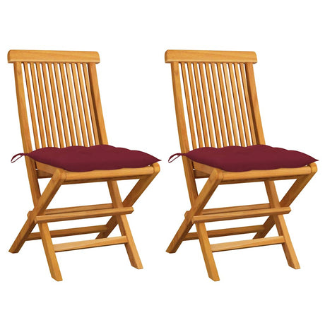 Vidaxl tuinstoelen 2 st met wijnrode kussens massief teakhout