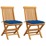 Vidaxl tuinstoelen 2 st met blauwe kussens massief teakhout
