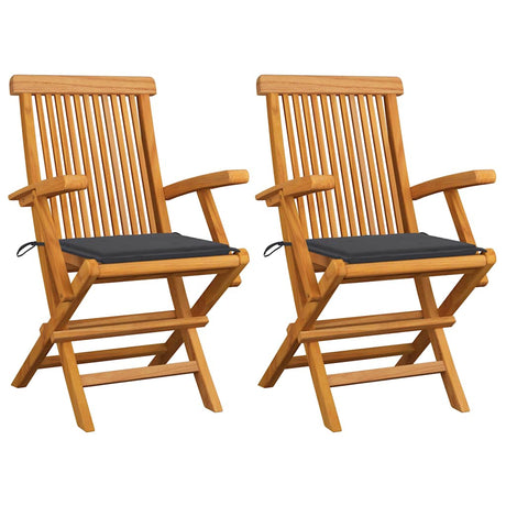 Vidaxl tuinstoelen 2 st met antracietkleurige kussens massief teakhout