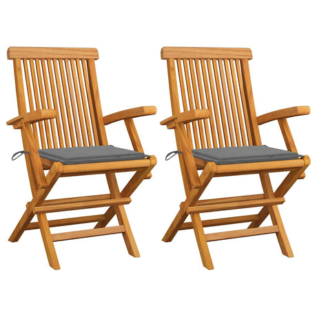 Vidaxl tuinstoelen 2 st met grijze kussens massief teakhout