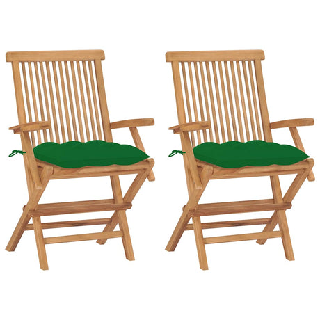 Vidaxl tuinstoelen 2 st met groene kussens massief teakhout