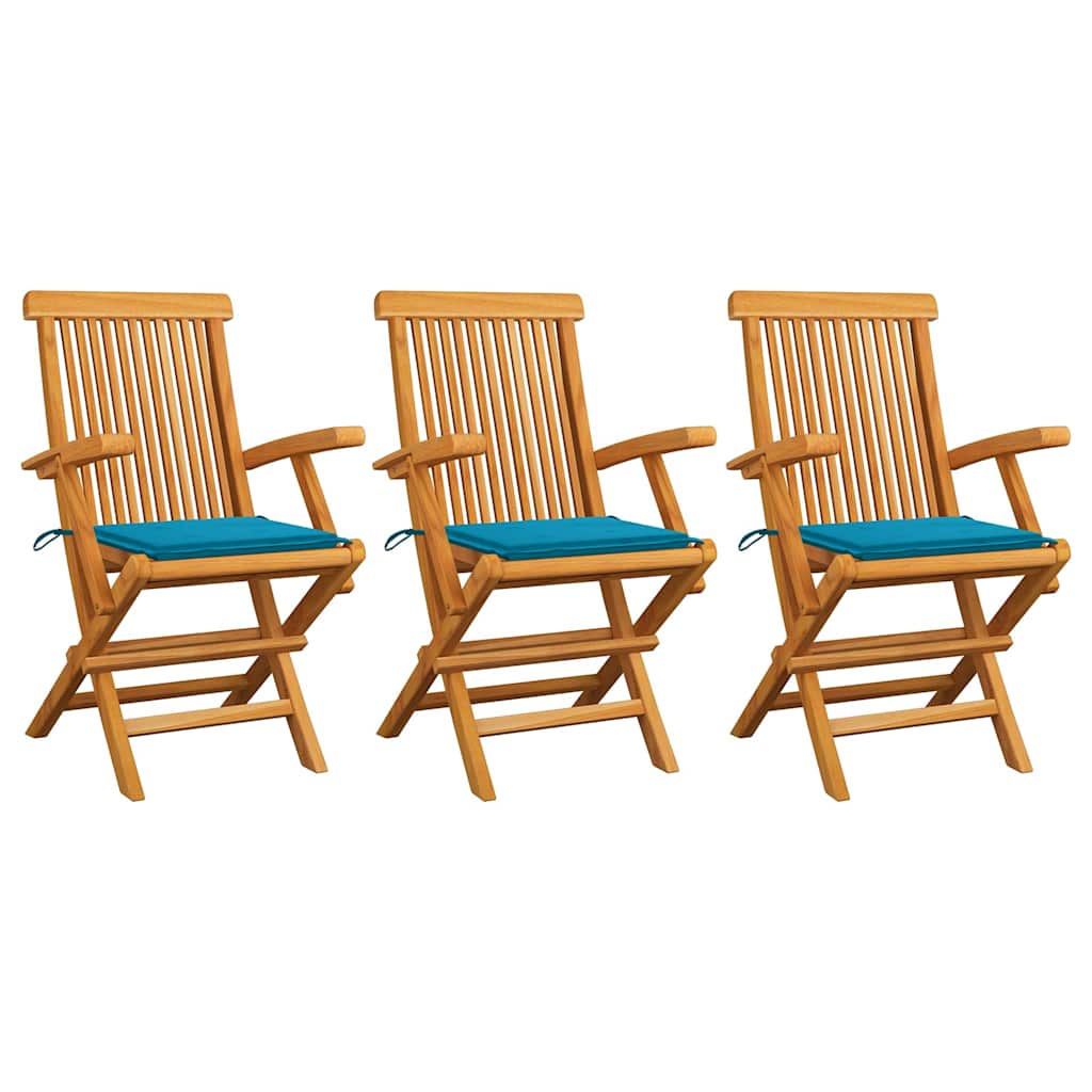 Vidaxl tuinstoelen 3 st met blauwe kussens massief teakhout