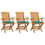 Vidaxl tuinstoelen 3 st met blauwe kussens massief teakhout
