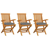 Vidaxl tuinstoelen 3 st met grijze kussens massief teakhout