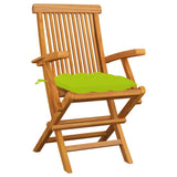 Vidaxl tuinstoelen 3 st met heldergroene kussens massief teakhout