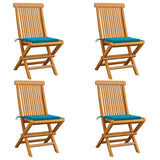 Vidaxl tuinstoelen 4 st met blauwe kussens massief teakhout