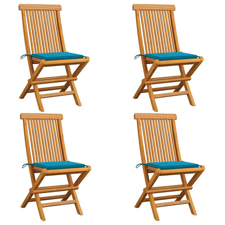 Vidaxl tuinstoelen 4 st met blauwe kussens massief teakhout