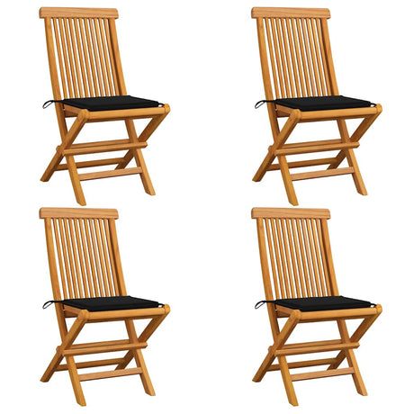 Vidaxl tuinstoelen 4 st met zwarte kussens massief teakhout