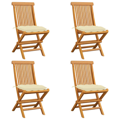 Vidaxl tuinstoelen 4 st met crèmewitte kussens massief teakhout