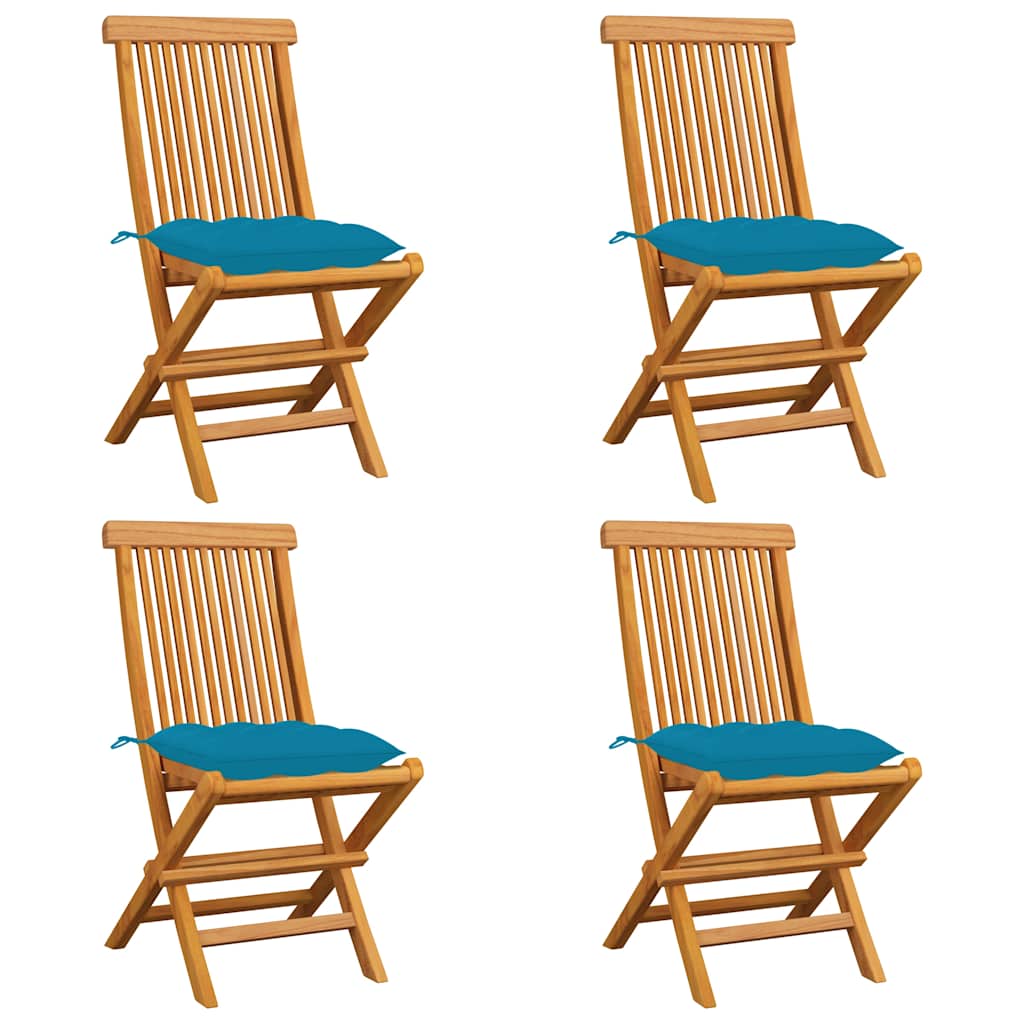 Vidaxl tuinstoelen 4 st met lichtblauwe kussens massief teakhout