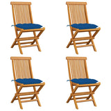 Vidaxl tuinstoelen 4 st met blauwe kussens massief teakhout