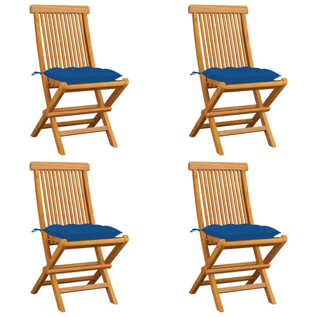 Vidaxl tuinstoelen 4 st met blauwe kussens massief teakhout