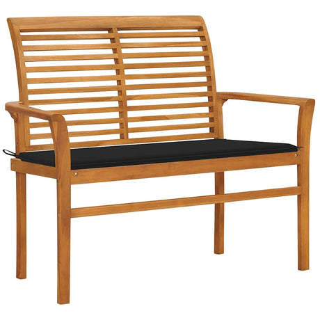 Vidaxl tuinbank met zwart kussen 112 cm massief teakhout