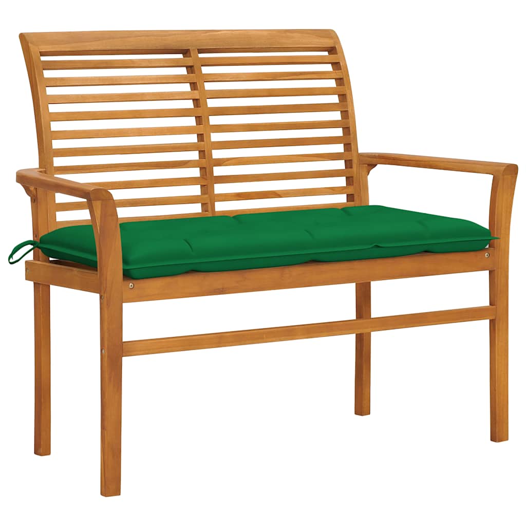 Vidaxl tuinbank met groen kussen 112 cm massief teakhout