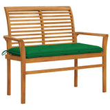 Vidaxl tuinbank met groen kussen 112 cm massief teakhout